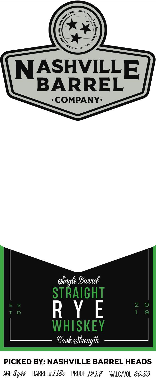 Nashville Barrel Company 7 Years Old Small Batch Cask Strength Straight Rye Whiskey, Liquor Cave