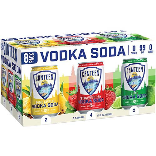 VODKA SODA VARIIETY - STRAWBERRY, PINE APPLE ,LIME 8 PK CA