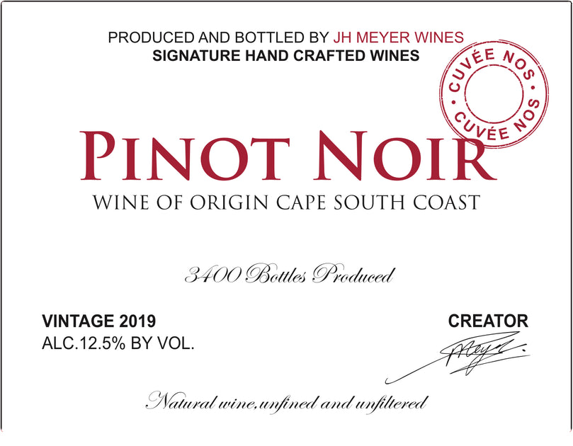JH Meyer Wines Pinot Noir No SO2 Cape South Coast, Liquor Cave