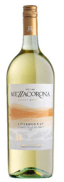 A bottle of Mezzacorona Chardonnay Art 2024 wine with a white label and gold accents.