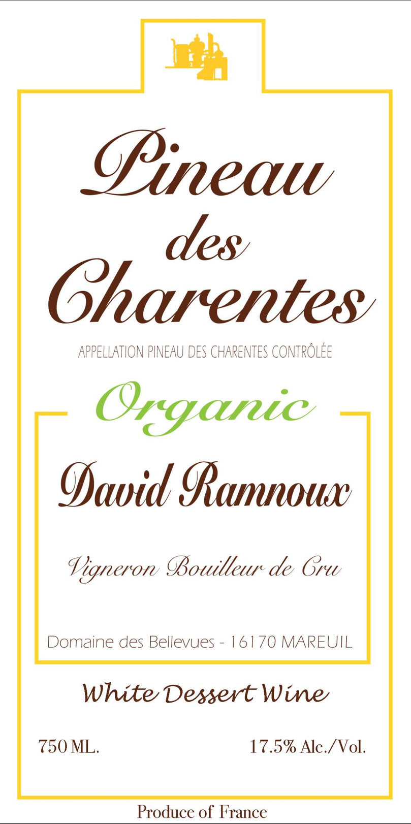 David Ramnoux Pineau des Charentes Organic Blanc, Liquor Cave
