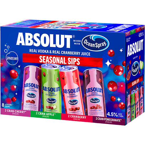 Absolut Variety Seasonal Sips Oceanspray 8Pk